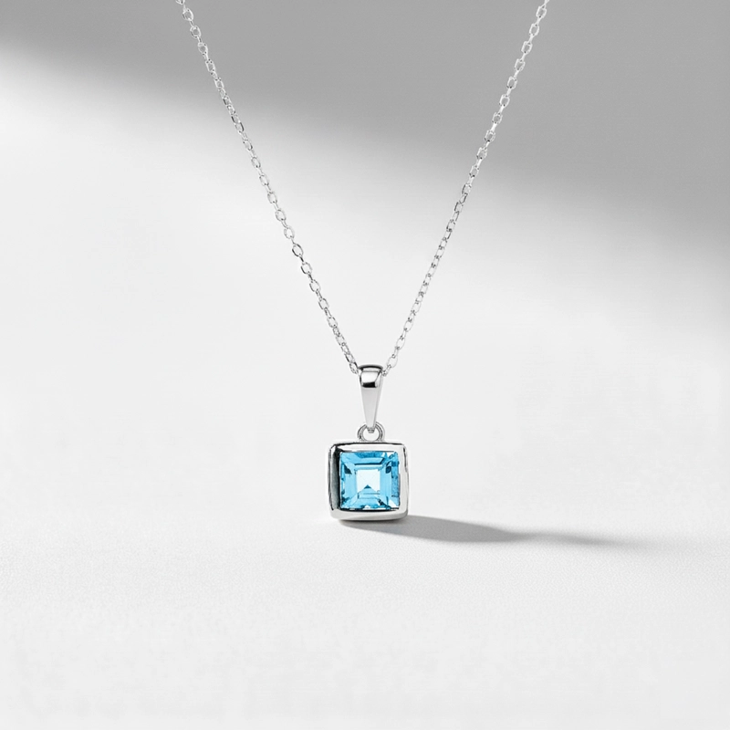 COLLAR DE TOPACIO AZUL PRINCESS EN BISEL - 2