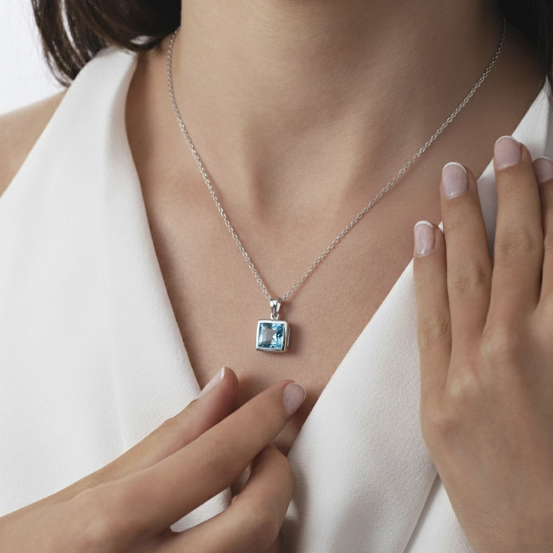 COLLAR DE TOPACIO AZUL PRINCESS EN BISEL - 3