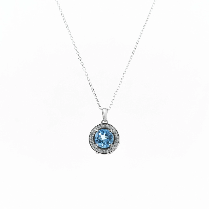 COLLAR TOPACIO AZUL NATURAL CON HALO EN PAVE - 1