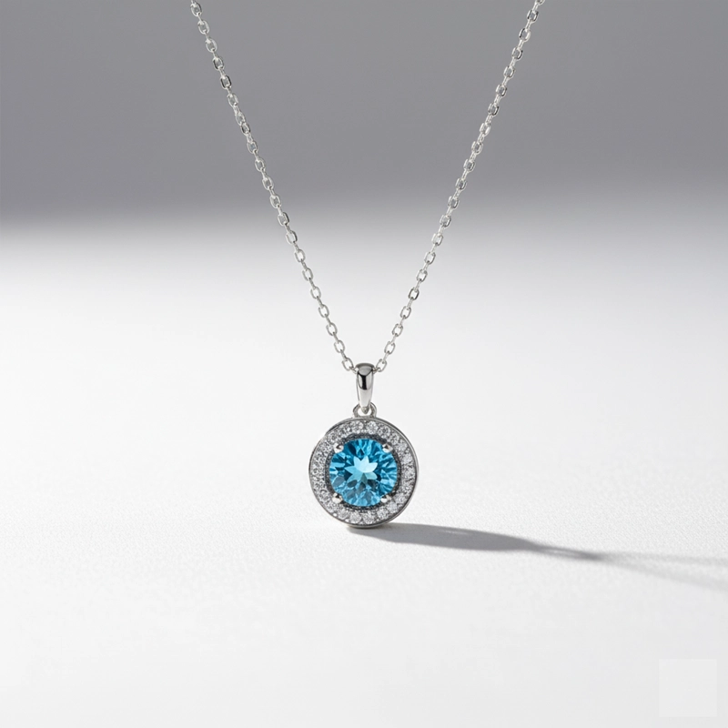 COLLAR TOPACIO AZUL NATURAL CON HALO EN PAVE - 2