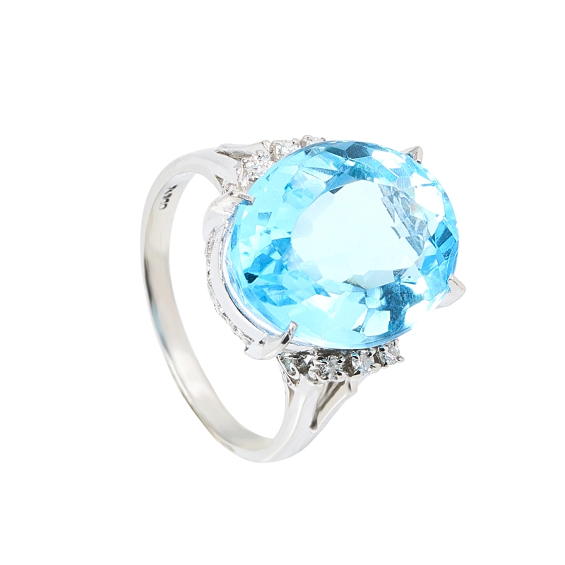 ANILLO TOPACIO AZUL Y DIAMANTES TALLA 17 - 1