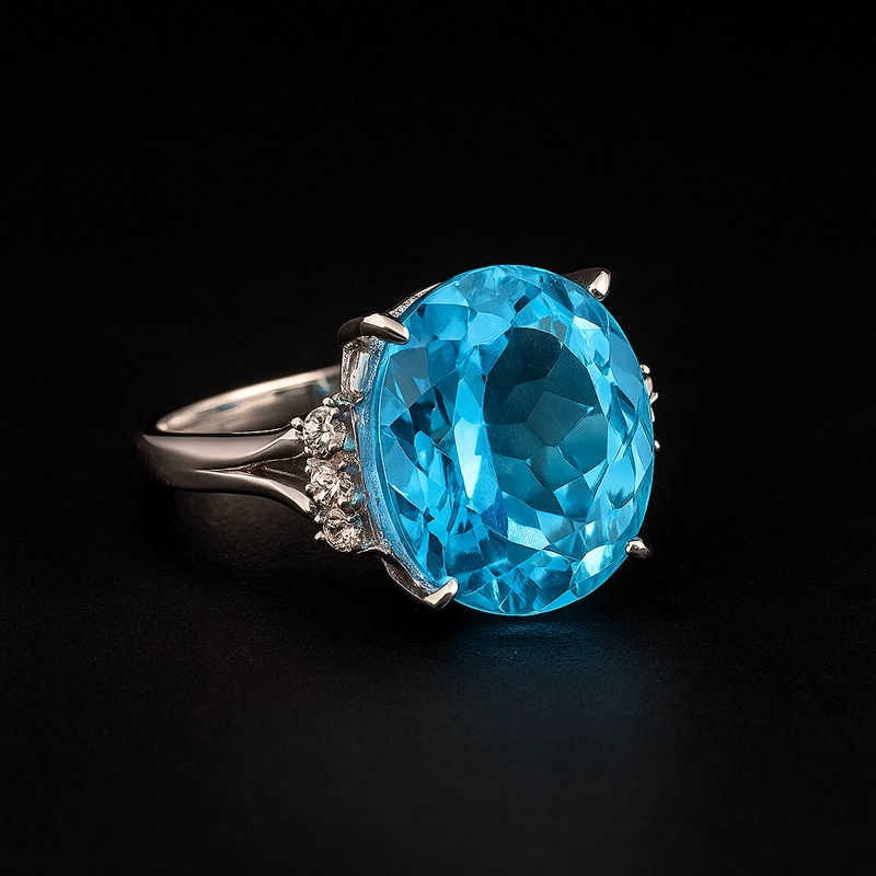 ANILLO TOPACIO AZUL Y DIAMANTES TALLA 17 - 2