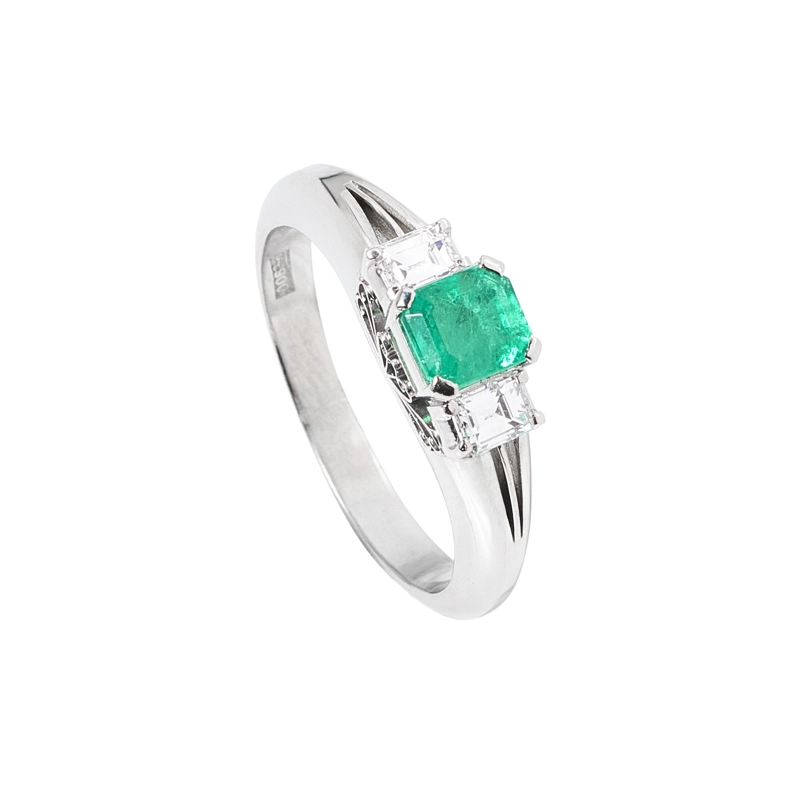 ANILLO ESMERALDA PRINCESS Y BAGUETTE. TALLA 16 - 1