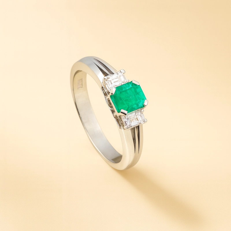 ANILLO ESMERALDA PRINCESS Y BAGUETTE. TALLA 16 - 2