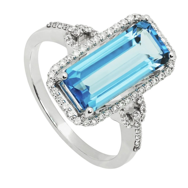 ANILLO TOPACIO AZUL Y BRILLANTES 0.3CT ORO BLANCO #14 - 1