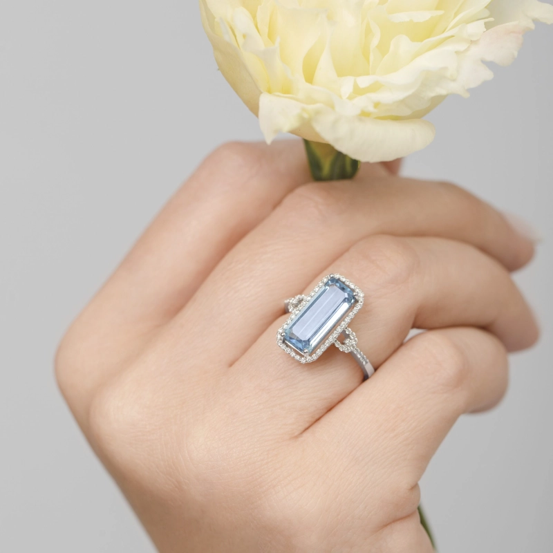 ANILLO TOPACIO AZUL Y BRILLANTES 0.3CT ORO BLANCO #14 - 2