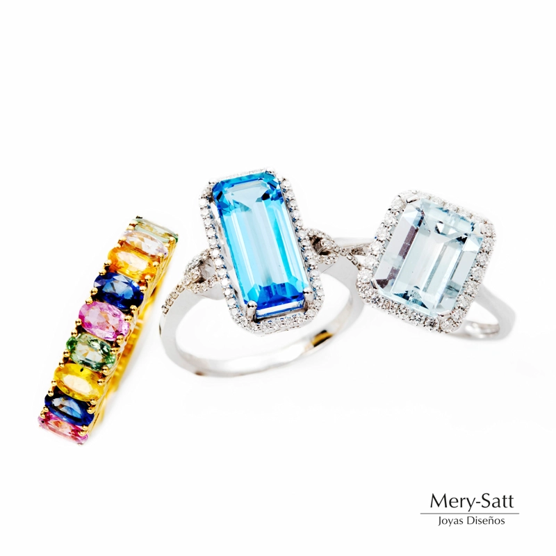 ANILLO TOPACIO AZUL Y BRILLANTES 0.3CT ORO BLANCO #14 - 3