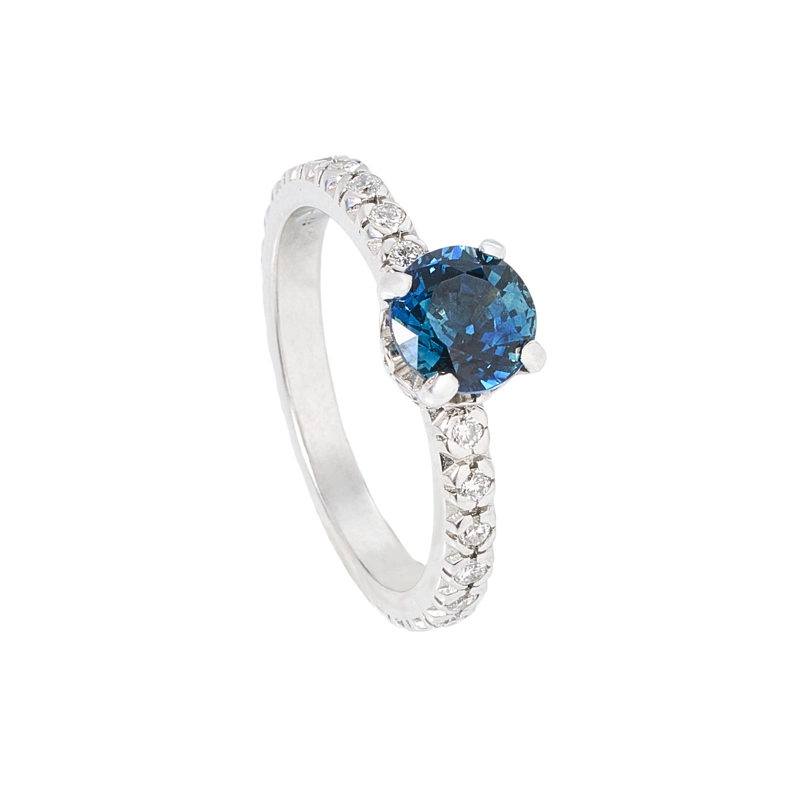 ANILLO ZAFIRO REDONDO 1.09CT Y BRILLANTES  TALLA 13 - 1