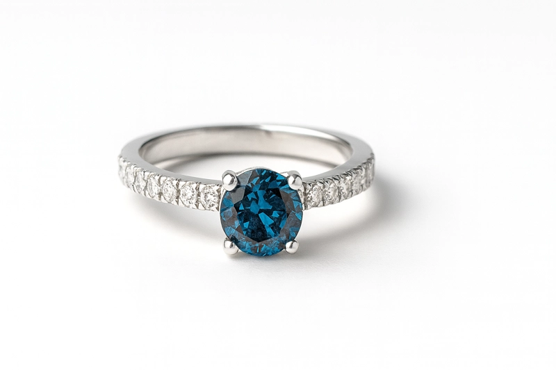 ANILLO ZAFIRO REDONDO 1.09CT Y BRILLANTES  TALLA 13 - 2