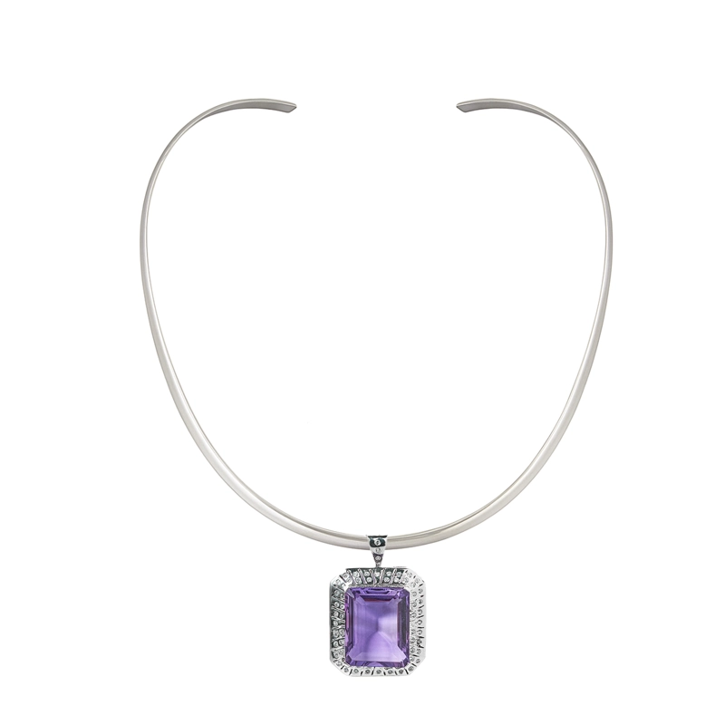 COLLAR MEDALLON RECTANGULAR AMATISTA NATURAL