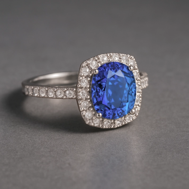 ANILLO TANZANITA Y BRILLANTES 0.63CT TALLA 15 - 2