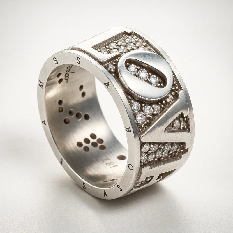 ANILLO LOVE DE CIRCONES ANCHO #14 HECHO EN ALEMANIA - 2