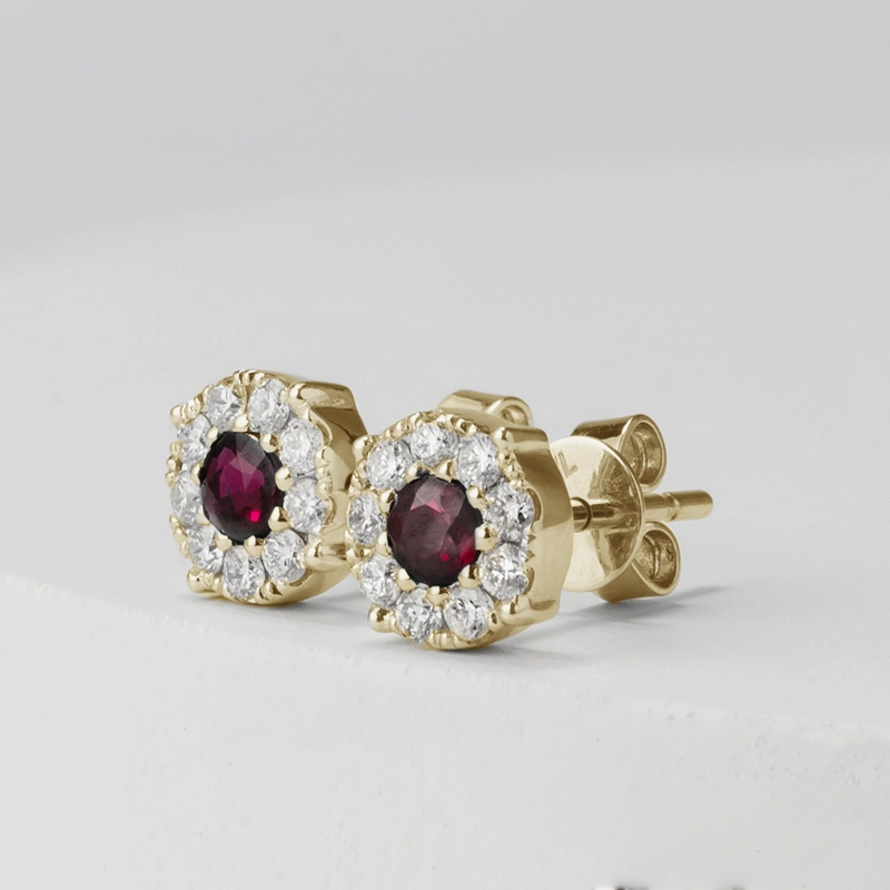 AROS ORO CENTRO RUBI Y BORDE BRILLANTES 0.29CT 7MM - 2