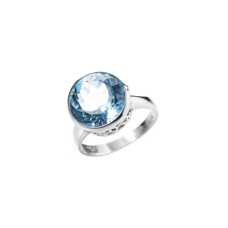 ANILLO TOPACIO AZUL REDONDO EN BISEL #14 - 1