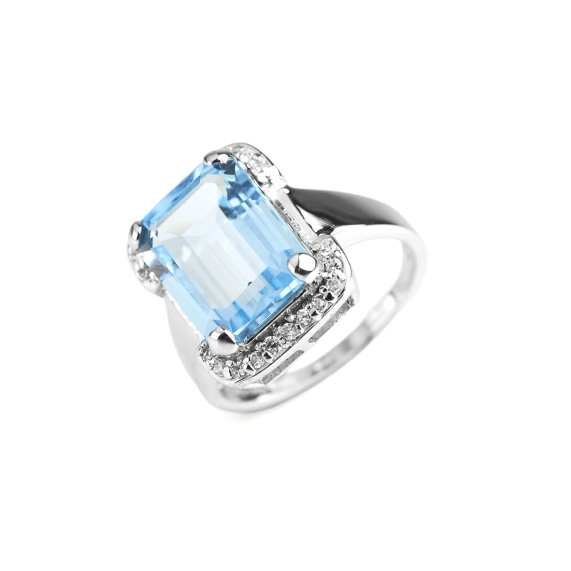 ANILLO TOPACIO AZUL CORTE ESMERALDA  #17 - 1