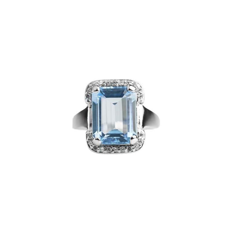 ANILLO TOPACIO AZUL CORTE ESMERALDA  #17 - 3