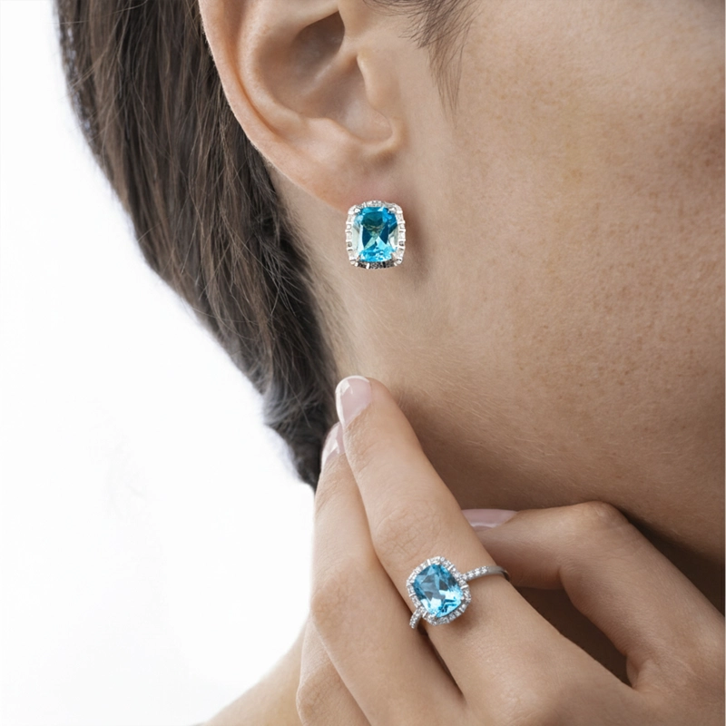 AROS TOPACIOS AZULES FACETADOS EN GRIFA - 3