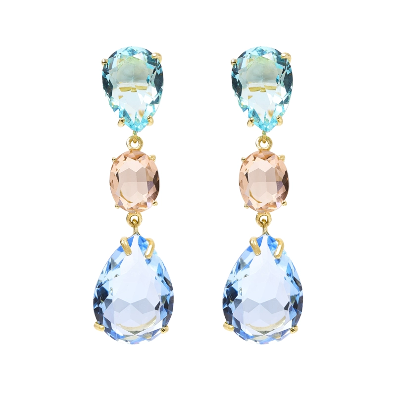 AROS 3 PIEZAS, VIDRIO GOTA VINTAGE CELESTE/AZUL - 1