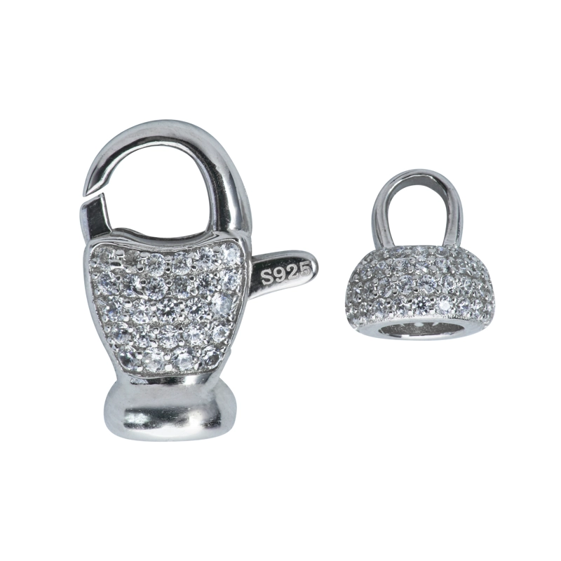 BROCHE MOSQUETON PARA PERLAS PLATA CIRCON - 2