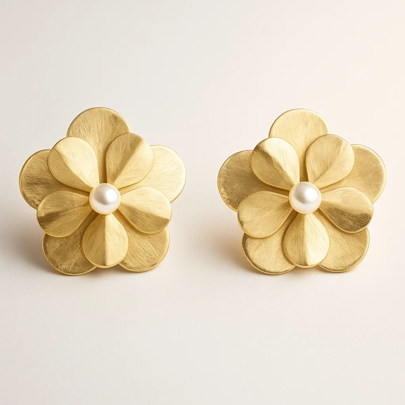 AROS FLORES GIGANTES PERLA  PLATA VERMEIL - 2