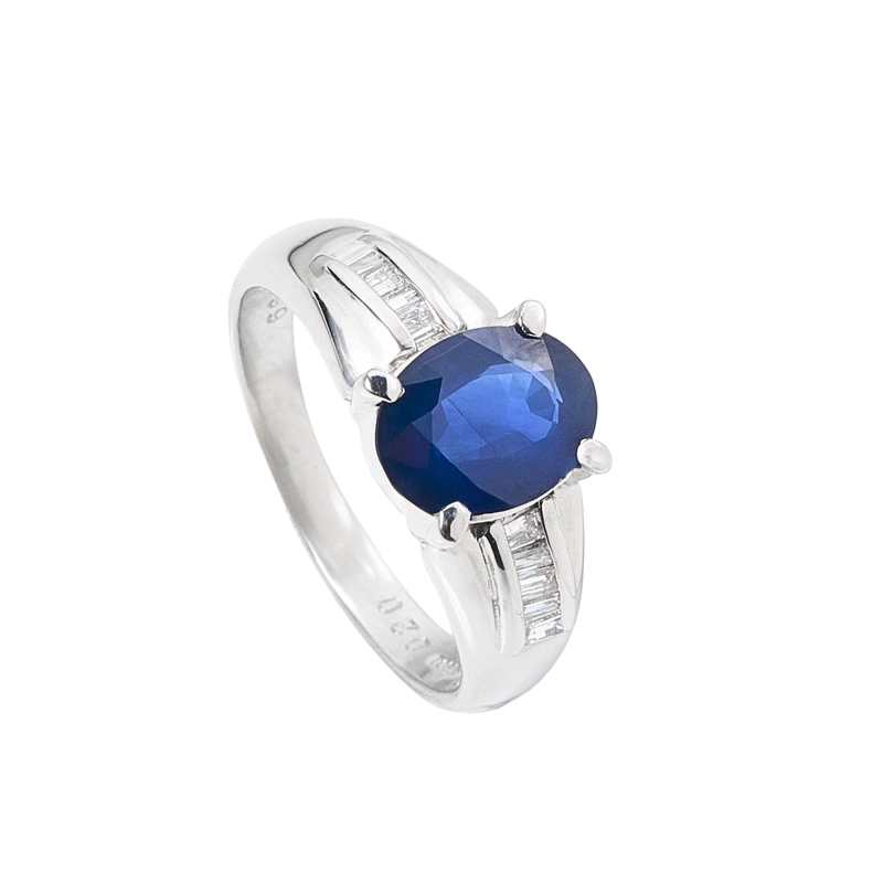 ANILLO DE PLATINO ZAFIRO OVALADO. TALLA 14 - 1