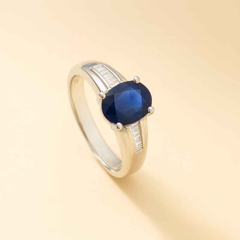 ANILLO DE PLATINO ZAFIRO OVALADO. TALLA 14 - 2