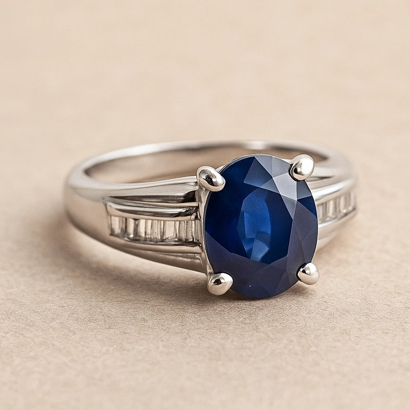 ANILLO DE PLATINO ZAFIRO OVALADO. TALLA 14 - 3