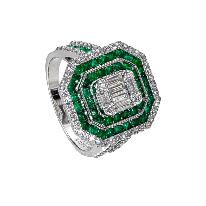 ANILLO EDUARDIANO ESMERALDA Y BRILLANTES ORO BLANCO 18K #15
