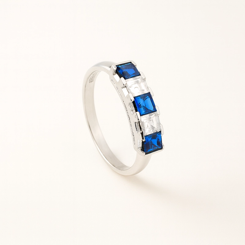 ANILLO PLATINO MEDIO CINTILLO ZAFIRO PRINCESS. TALLA 11 - 2