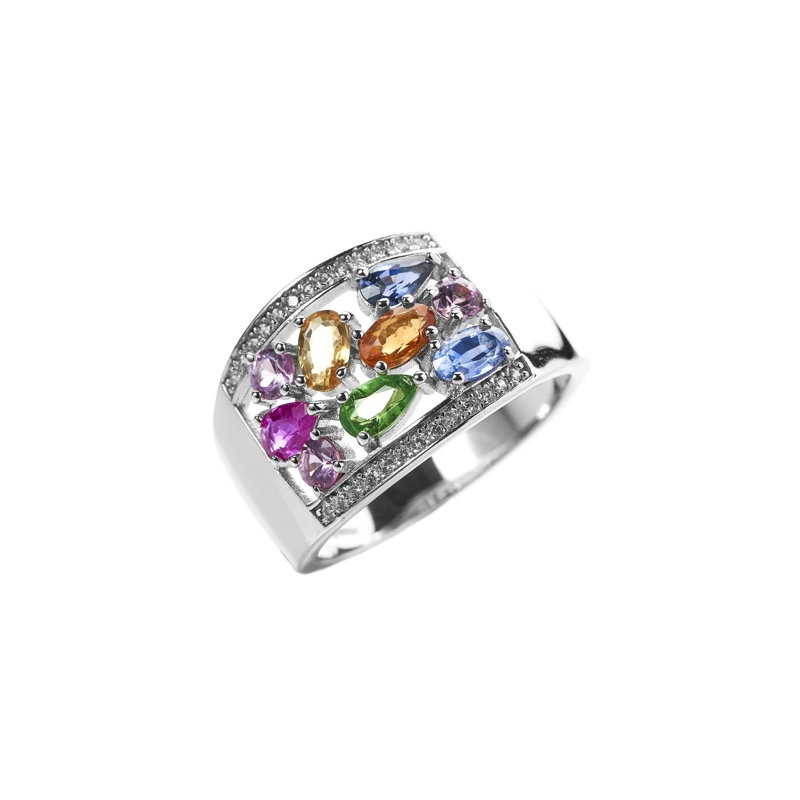 ANILLO ANCHO ZAFIROS DE COLORES #15 - 1