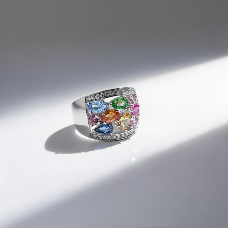 ANILLO ANCHO ZAFIROS DE COLORES #15 - 2