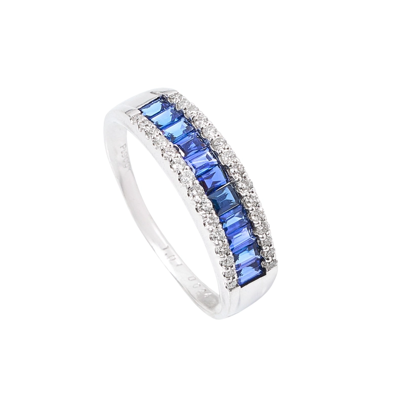 ANILLO MEDIO CINTILLO ZAFIROS EN BAGUETTE. TALLA 18 - 1