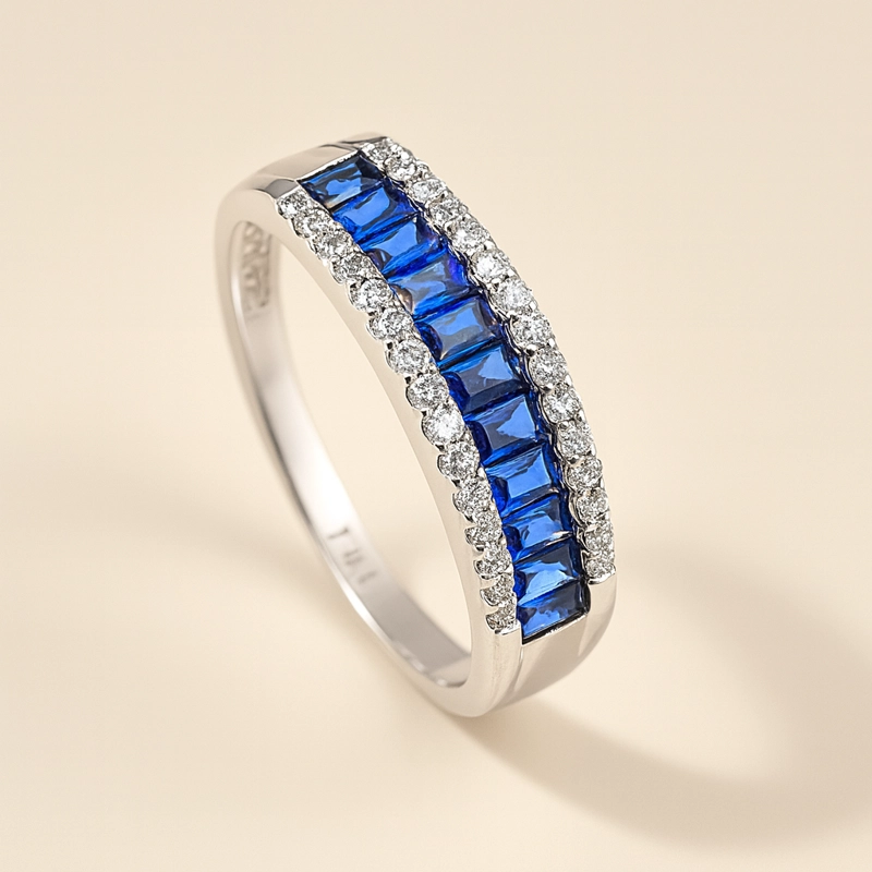 ANILLO MEDIO CINTILLO ZAFIROS EN BAGUETTE. TALLA 18 - 2