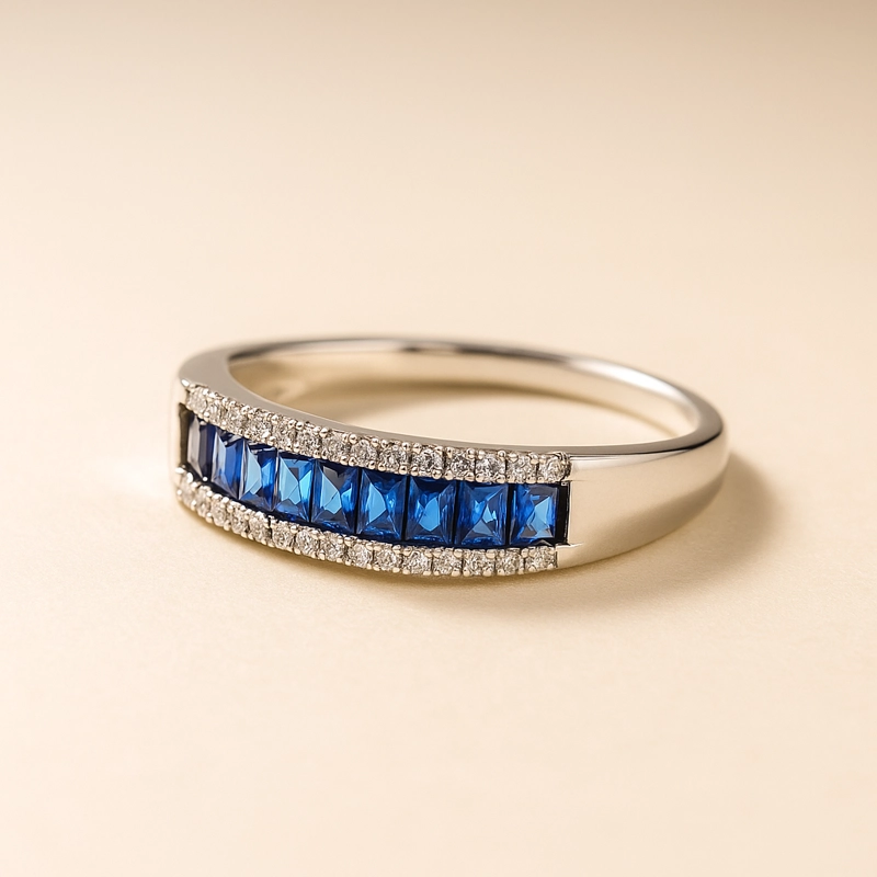 ANILLO MEDIO CINTILLO ZAFIROS EN BAGUETTE. TALLA 18 - 3