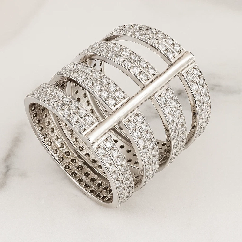 ANILLO TUBO PLATA 925 CON CIRCONES #12 - 2