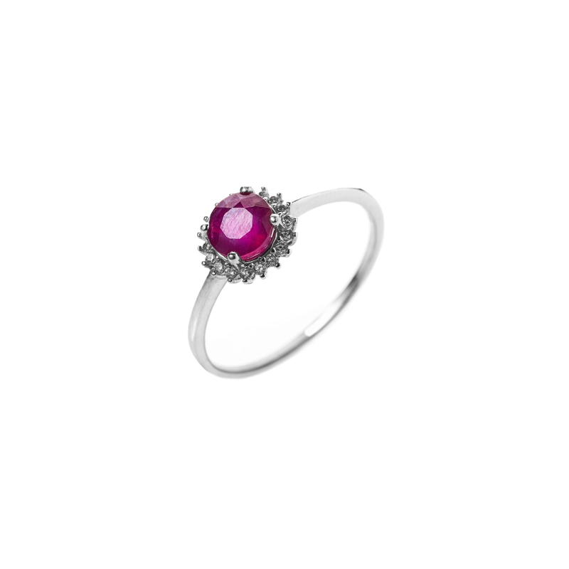 ANILLO SOLITARIO DE RUBI NATURAL REDONDO CON HALO #14 - 1