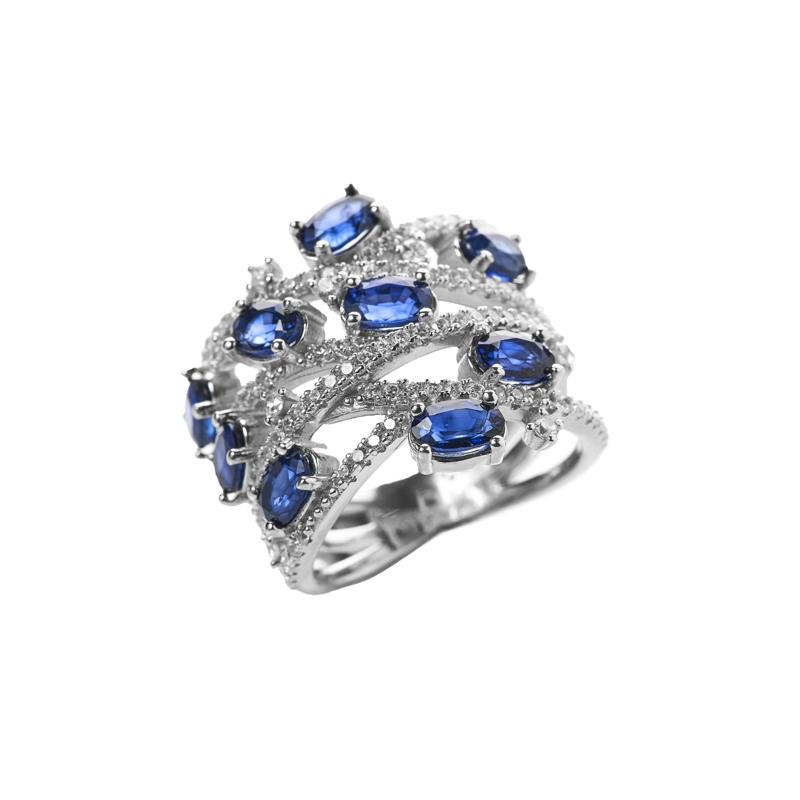 ANILLO ANCHO DE ZAFIROS NATURALES ENTRELAZADOS  #17 - 1