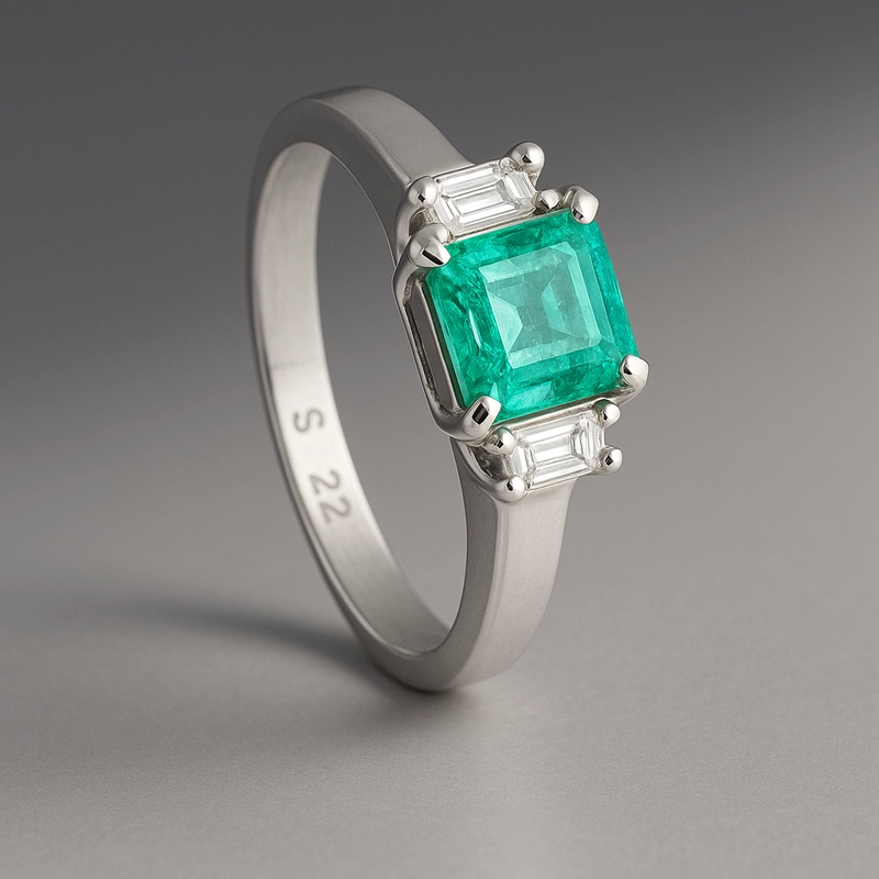 ANILLO DE PLATINO ESMERALDA PRINCESS. TALLA 9 - 2
