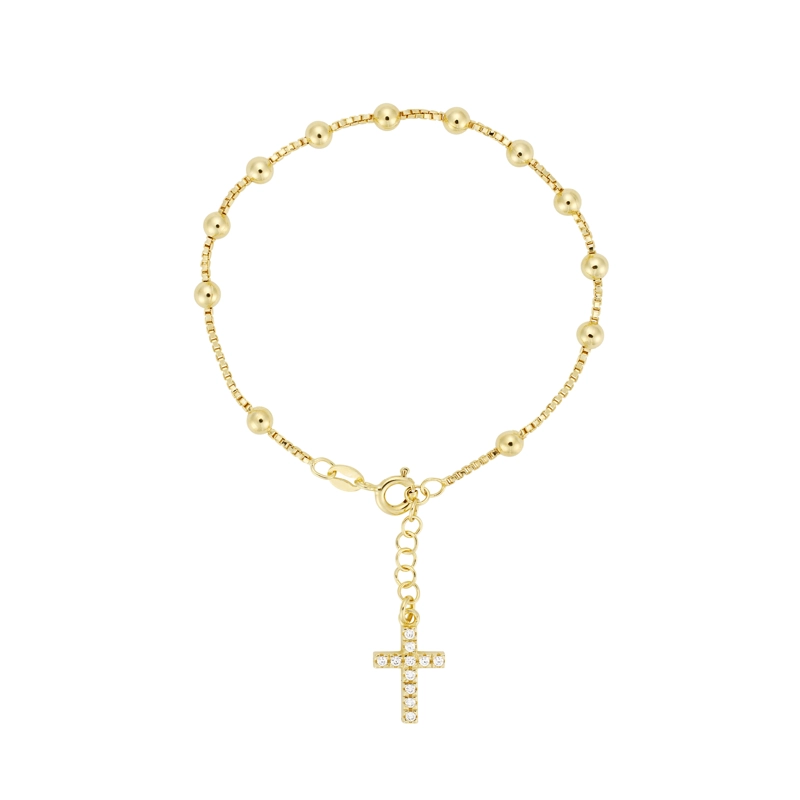 PULSERA ROSARIO CRUZ CZ DORADO - 1