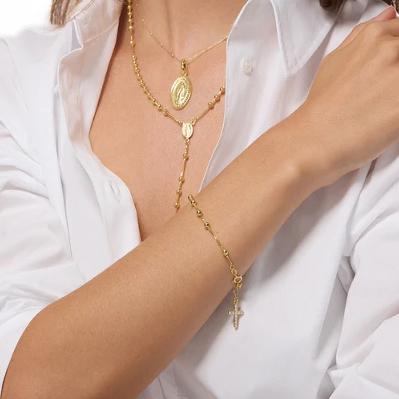 PULSERA ROSARIO CRUZ CZ DORADO - 2