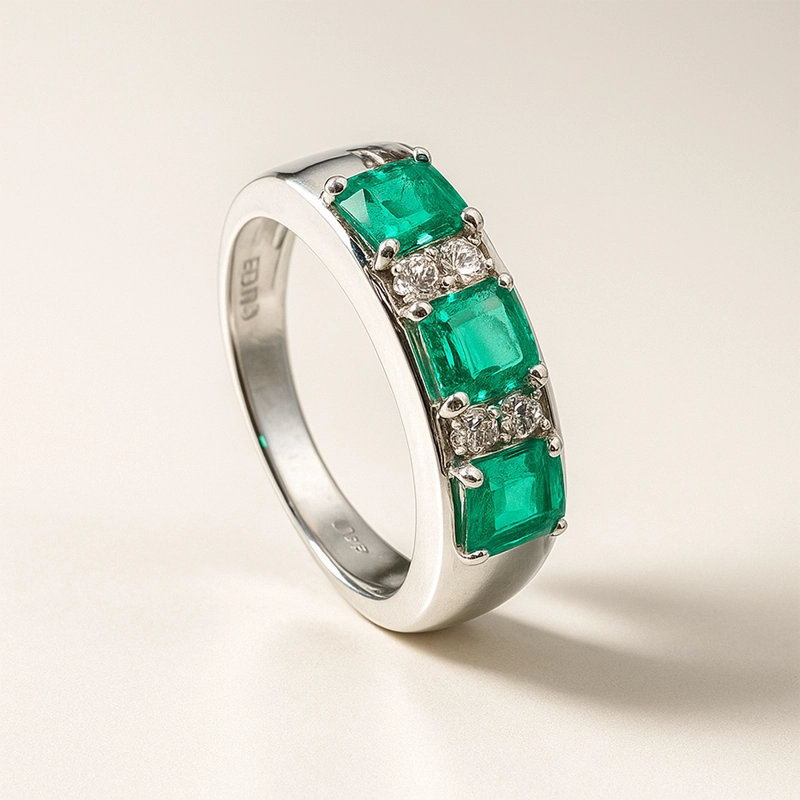 ANILLO MEDIO CINTILLO ESMERALDAS TALLA 13 - 2