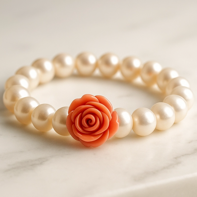 PULSERA PERLAS FLOR ROSA - 2
