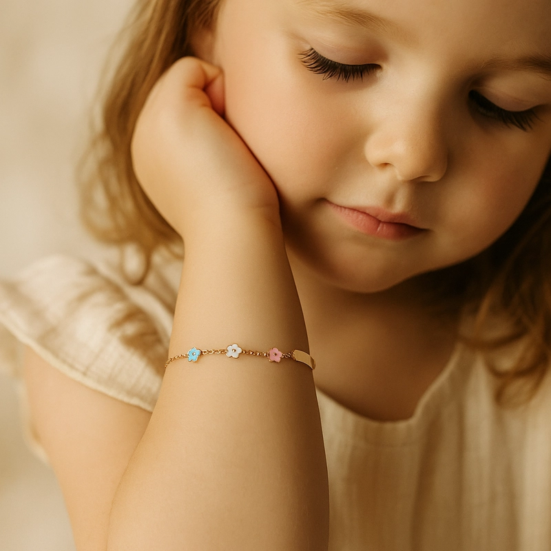 PULSERA ORO NIÑA LZ PIOCHA ORO 18 KT FLORCITAS - 2