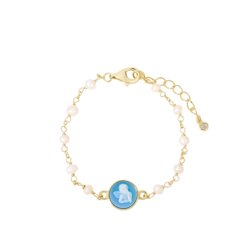 PULSERA  PERLITAS CON ANGEL AZUL. - 1