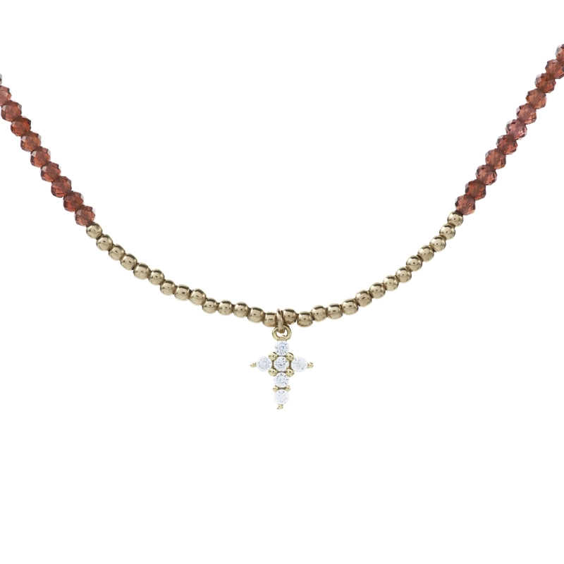 COLLAR GRANATE CON CRUZ PLATA - 1