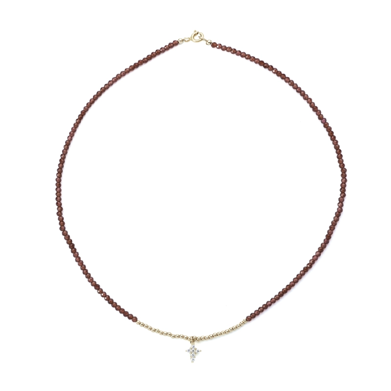 COLLAR GRANATE CON CRUZ PLATA - 2