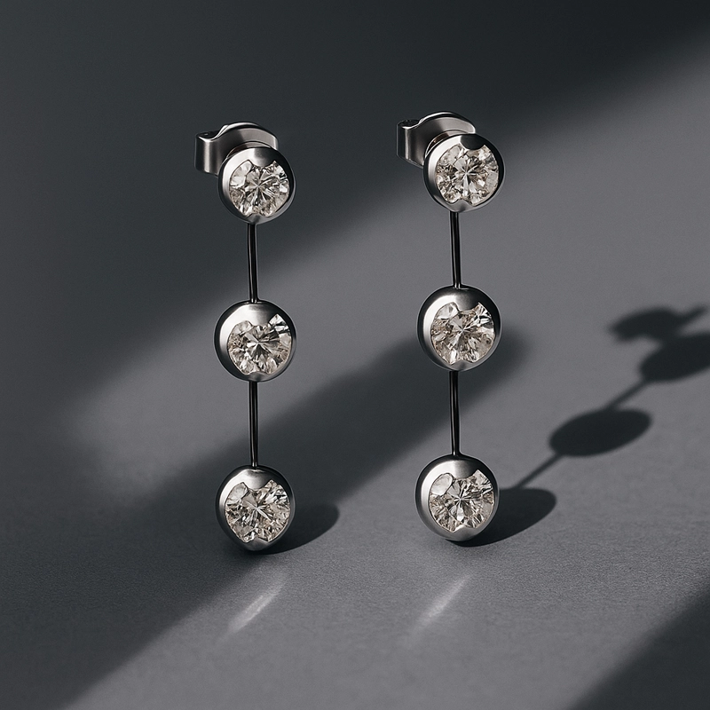 AROS 3 DIAMANTES BARRA ORO BLANCO 18K - 2