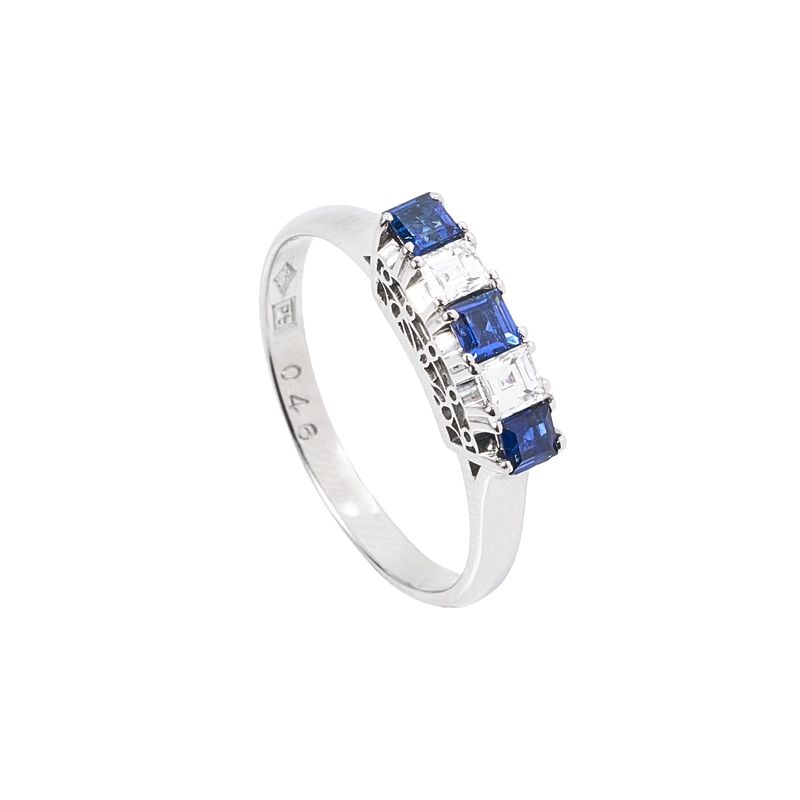 ANILLO DE PLATINO ZAFIROS Y DIAMANTES. TALLA 13 - 1