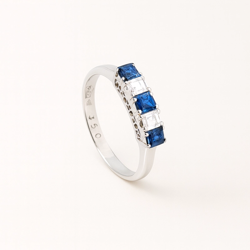 ANILLO DE PLATINO ZAFIROS Y DIAMANTES. TALLA 13 - 3
