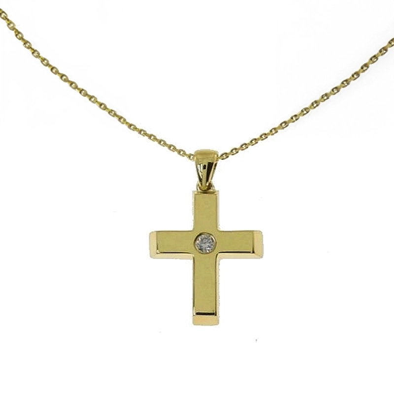COLLAR CRUZ CON DIAMANTE CENTRAL ORO - 1